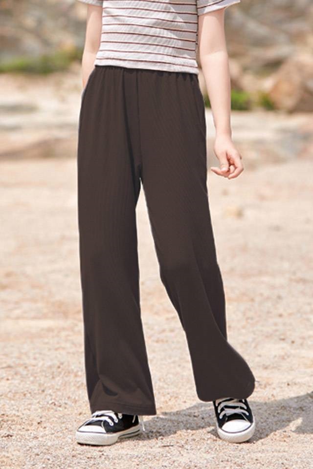 Kids Elastic Solid Long Pants Brown [P31154]
