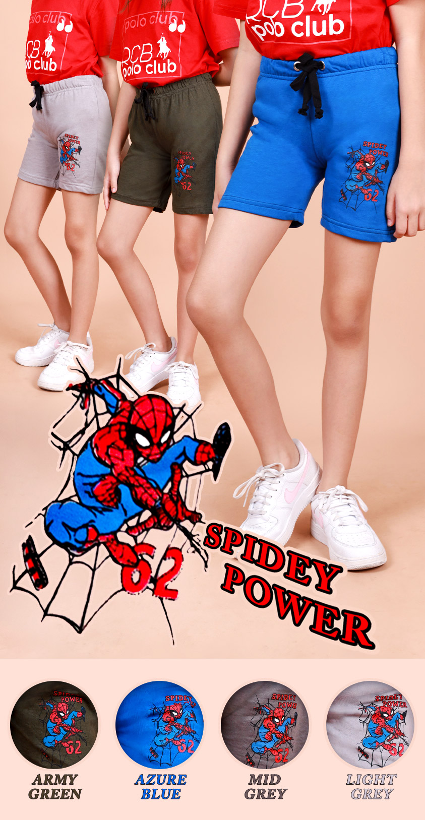 Kids Unisex Spider Man Spidey Power Shorts Pants Azure Blue - [P6432]