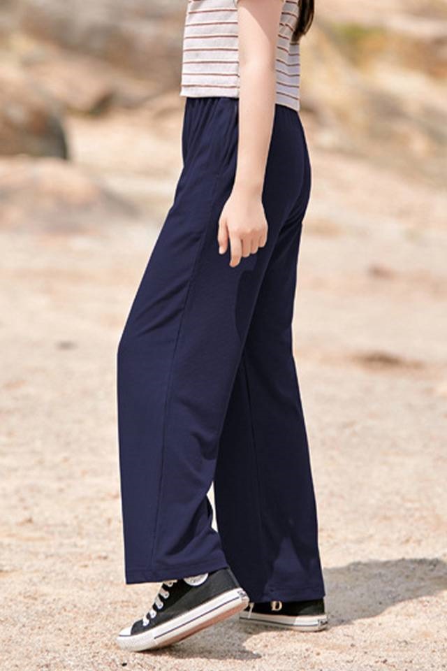 Kids Elastic Solid Long Pants Navy Blue [P31154]