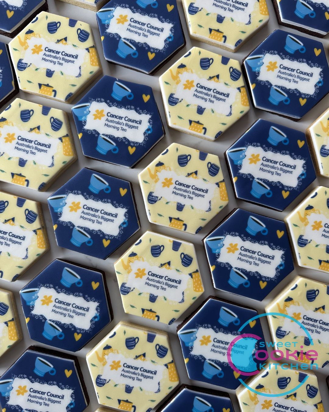 Hexagon Biggest Morning Tea Cookies: Cancer Council logo