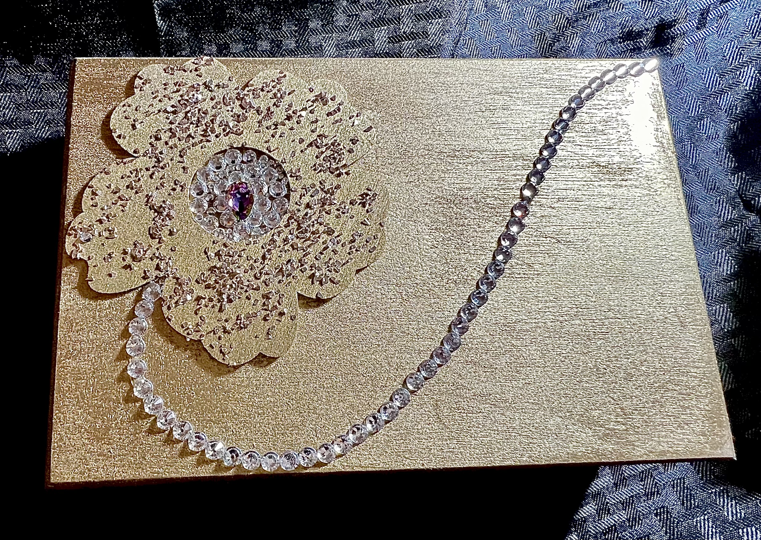 Gold and Rhinestone flower elegant jewelry box