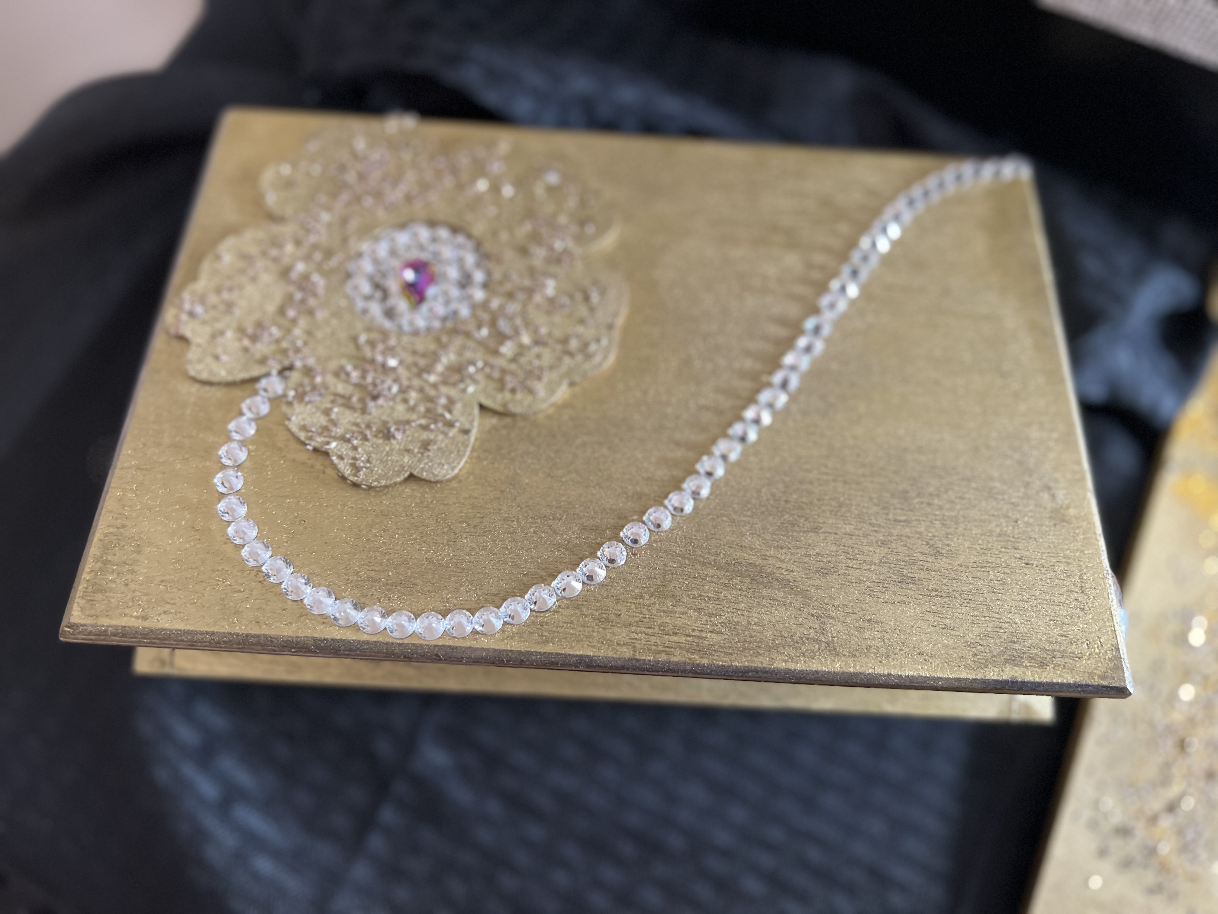 Gold and Rhinestone flower elegant jewelry box