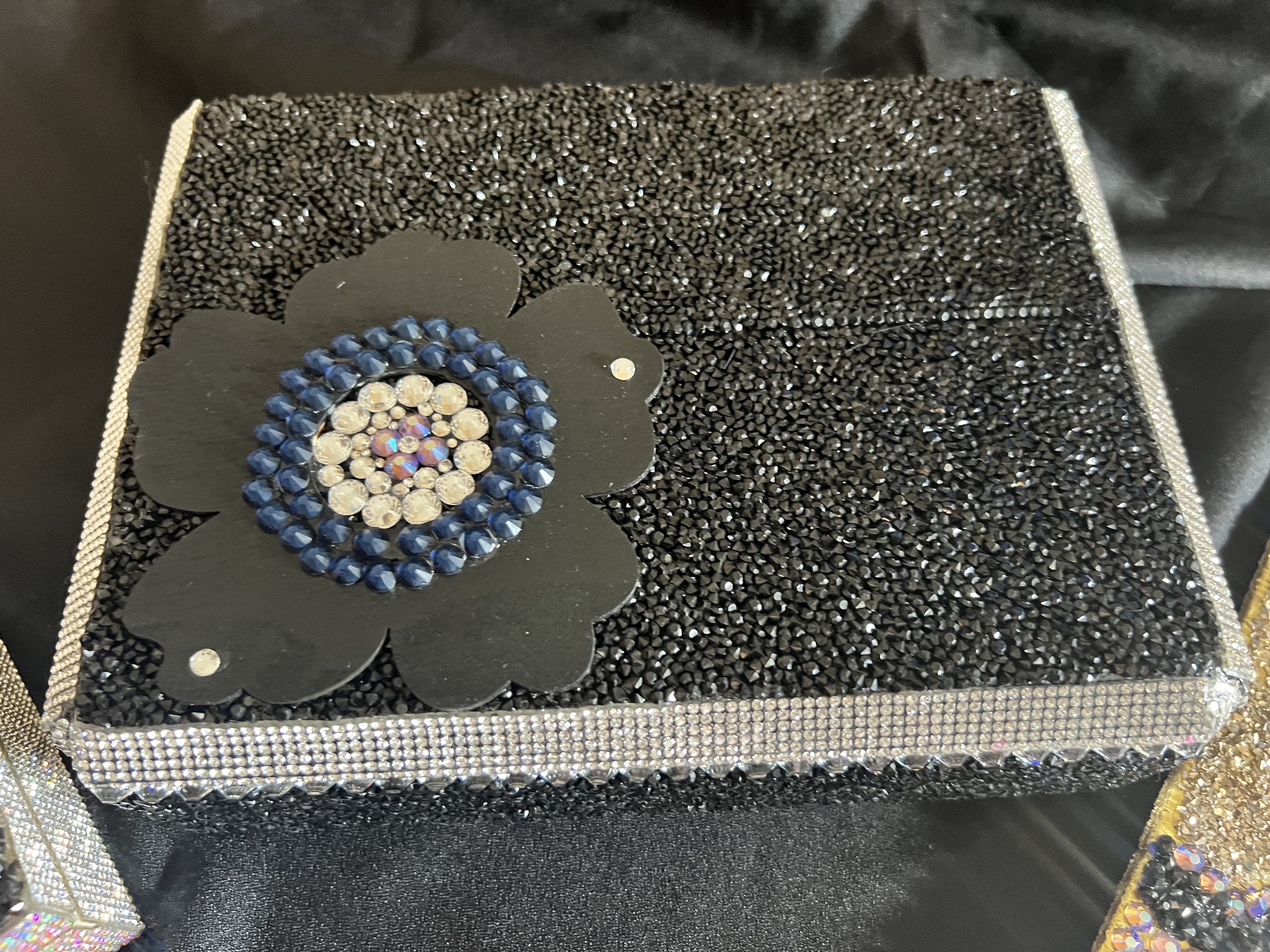 Black rhinestone boxes