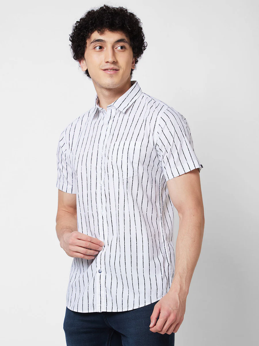Premium Quality White Black LIning Half Sleev Shirt