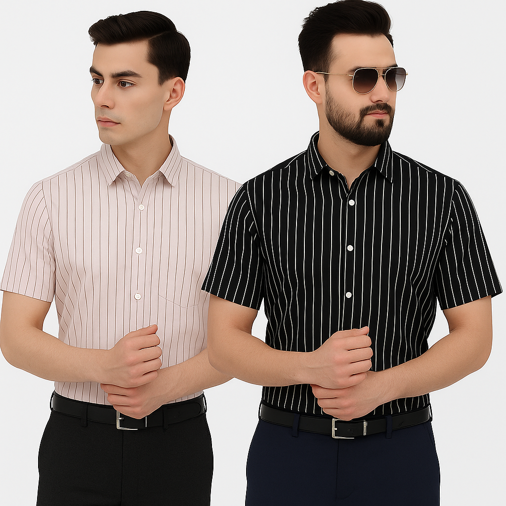 Bluethroat Branded Men's Short Sleeve Striped Shirts combo