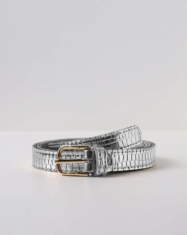 Silver Crocodile Pattern Belt