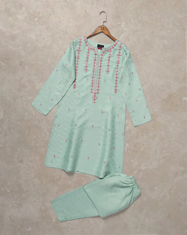 Embroidered Mint Green Kurta Set