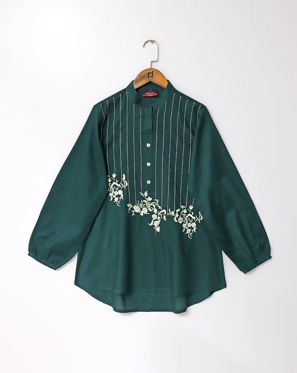 Green Embroidered Long Sleeve Blouse