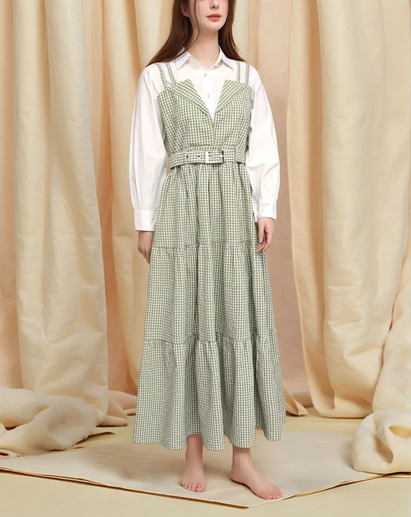 Green Plaid Suspender Dress