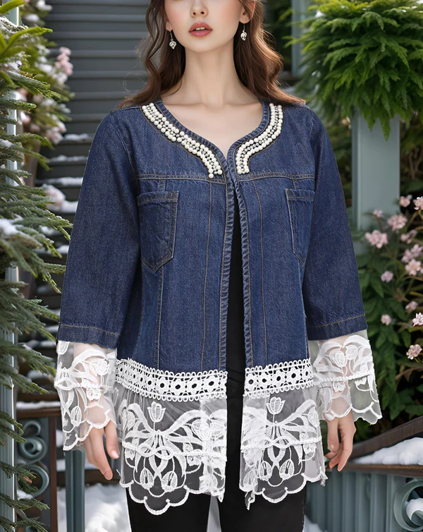 Denim Lace Patchwork Jacket western classy