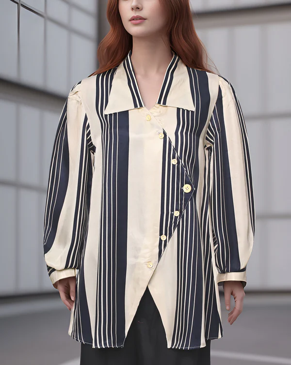 Striped Asymmetrical Button-Up Shirt