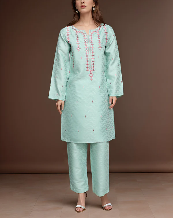 Embroidered Mint Green Kurta Set