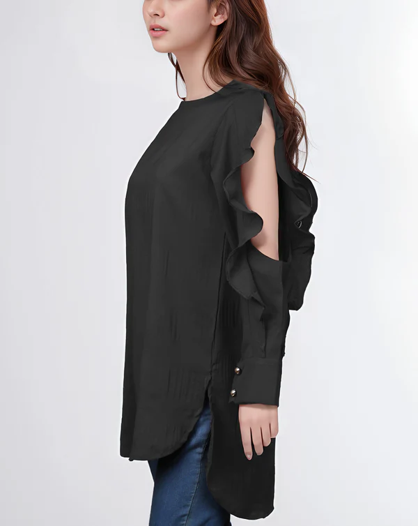 Black Ruffled Long Sleeve Blouse