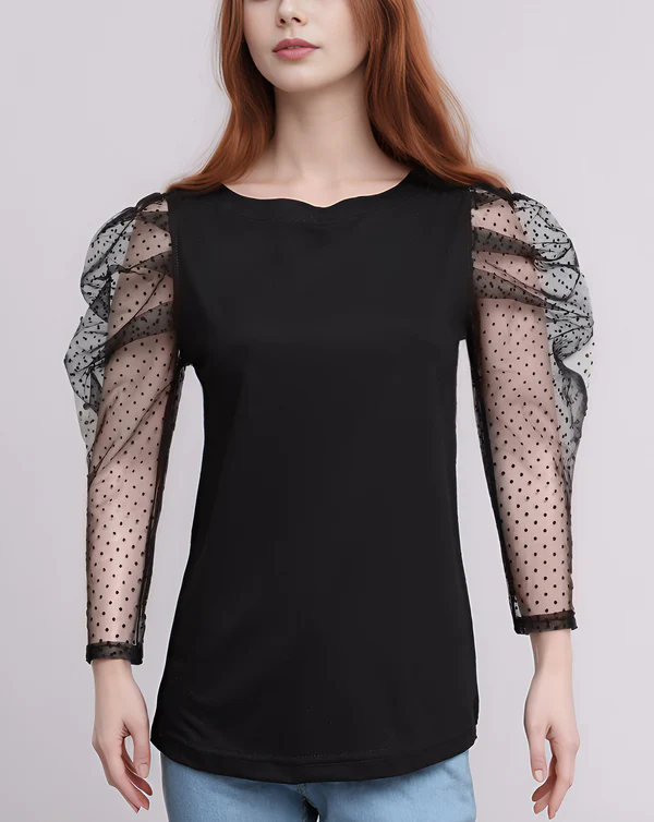 Black  Dot Sleeve Top