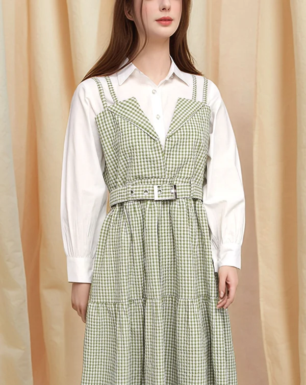 Green Plaid Suspender Dress