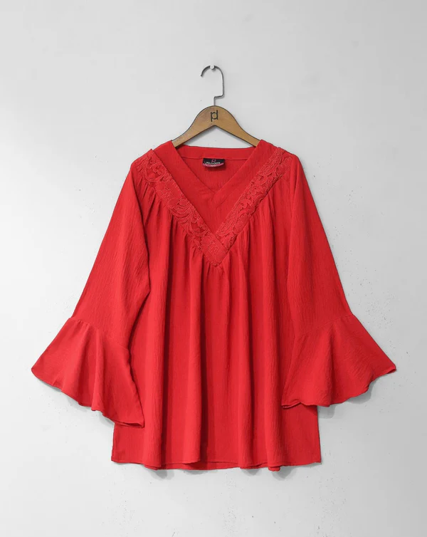 Red Flared Sleeve Blouse