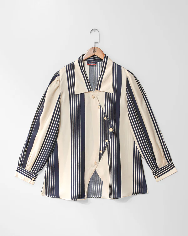 Striped Asymmetrical Button-Up Shirt