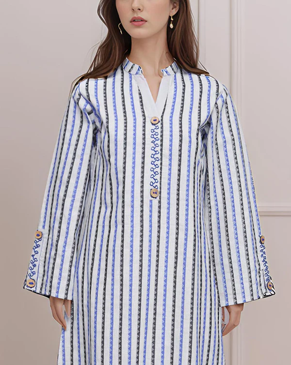 Blue and White Striped Cotton Kurta Set