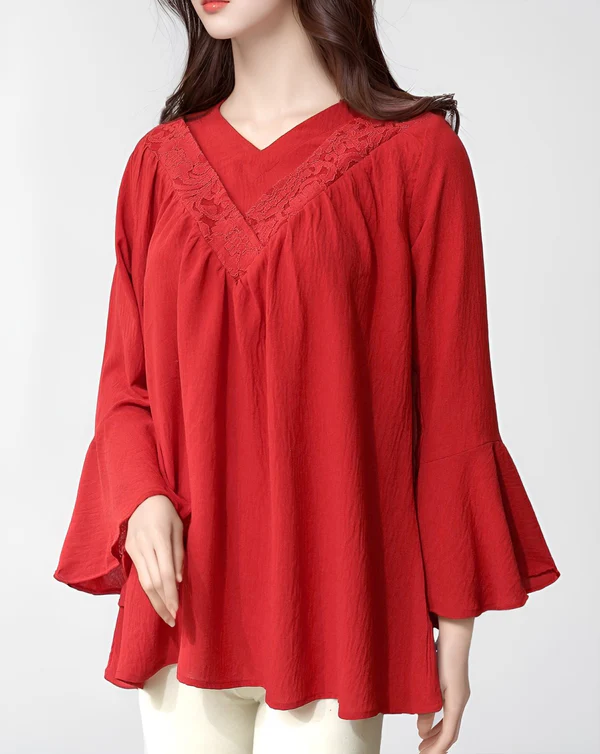 Red Flared Sleeve Blouse