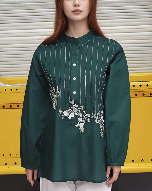 Green Embroidered Long Sleeve Blouse
