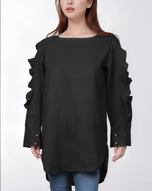 Black Ruffled Long Sleeve Blouse