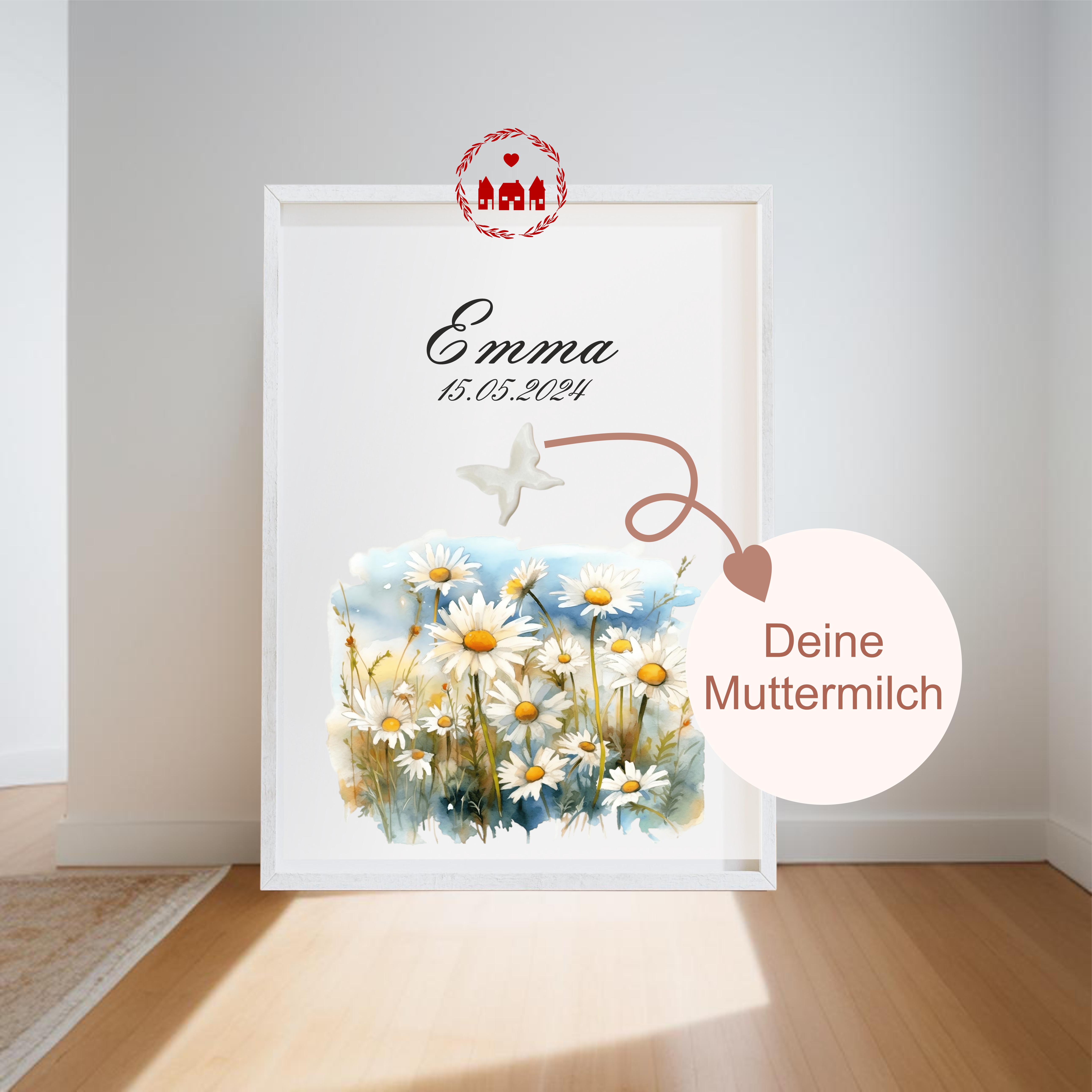 Muttermilch Bild - Gänseblümchen - Alternative Muttermilchschmuck - Geburt - Baby - Mama - Kinderzimmer - Namensposter
