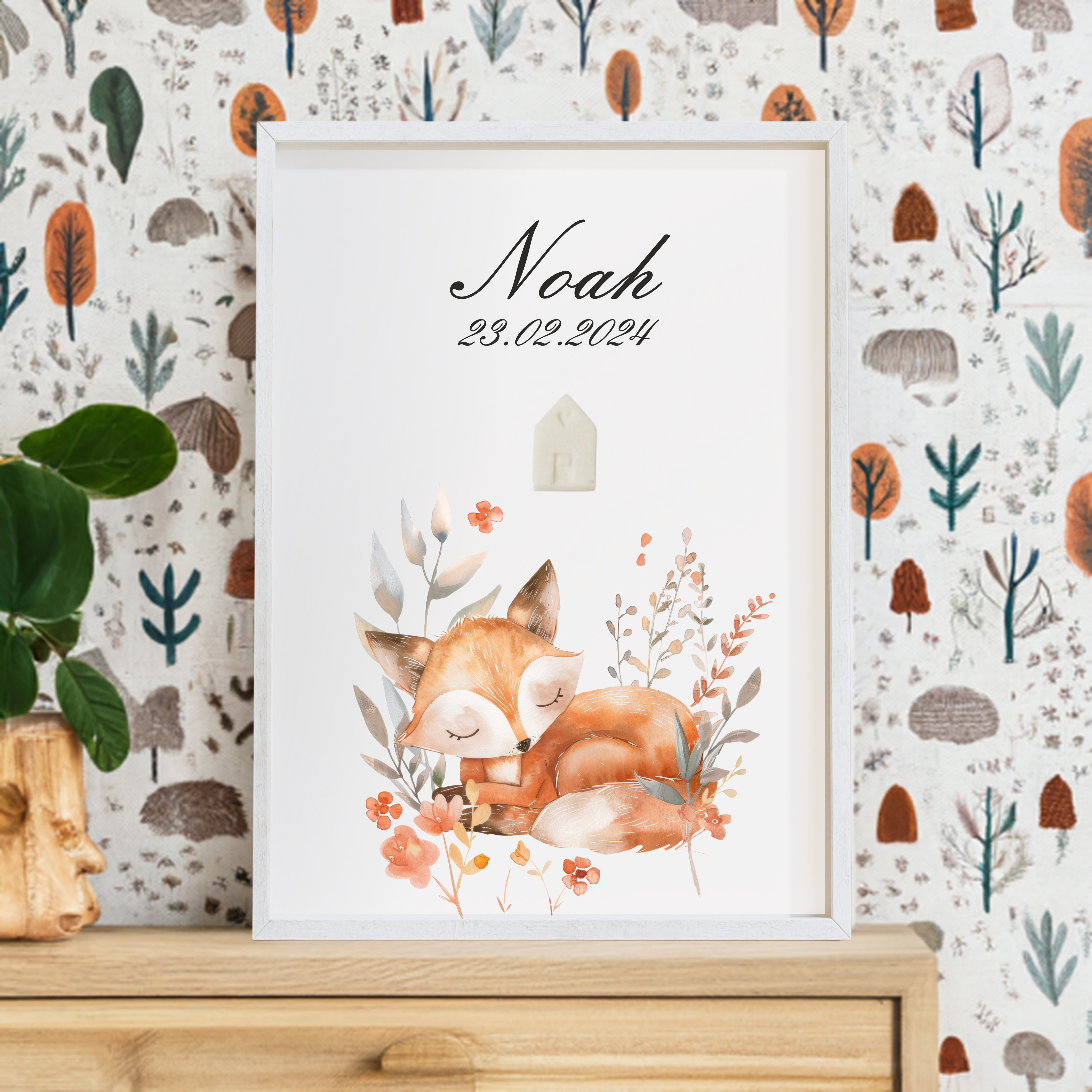 Muttermilch Bild - Schlafender Fuchs - Alternative Muttermilchschmuck - Geburt - Baby - Mama - Kinderzimmer - Namensposter