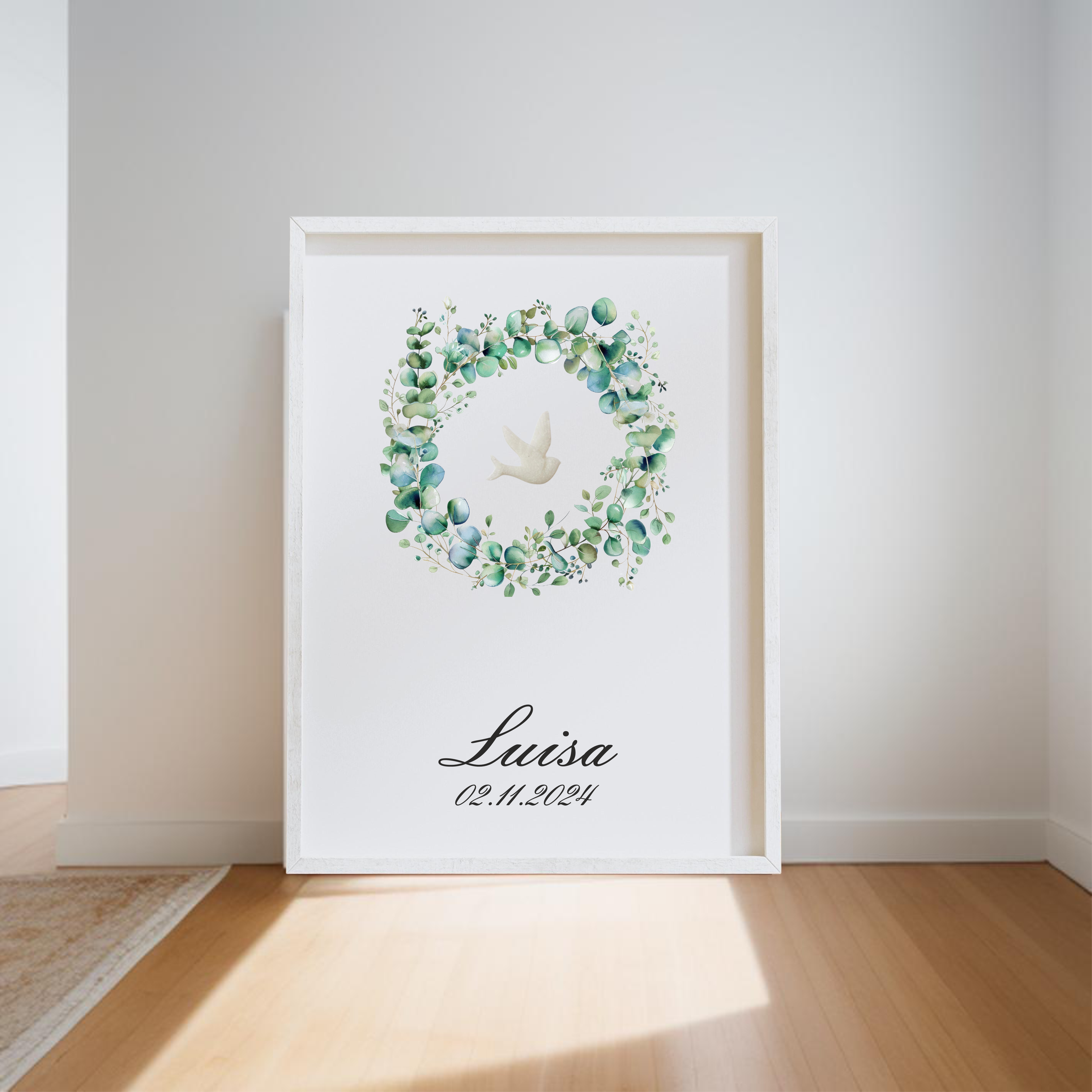Muttermilch Bild - Eukalyptus - Alternative Muttermilchschmuck - Geburt - Baby - Mama - Kinderzimmer - Namensposter 