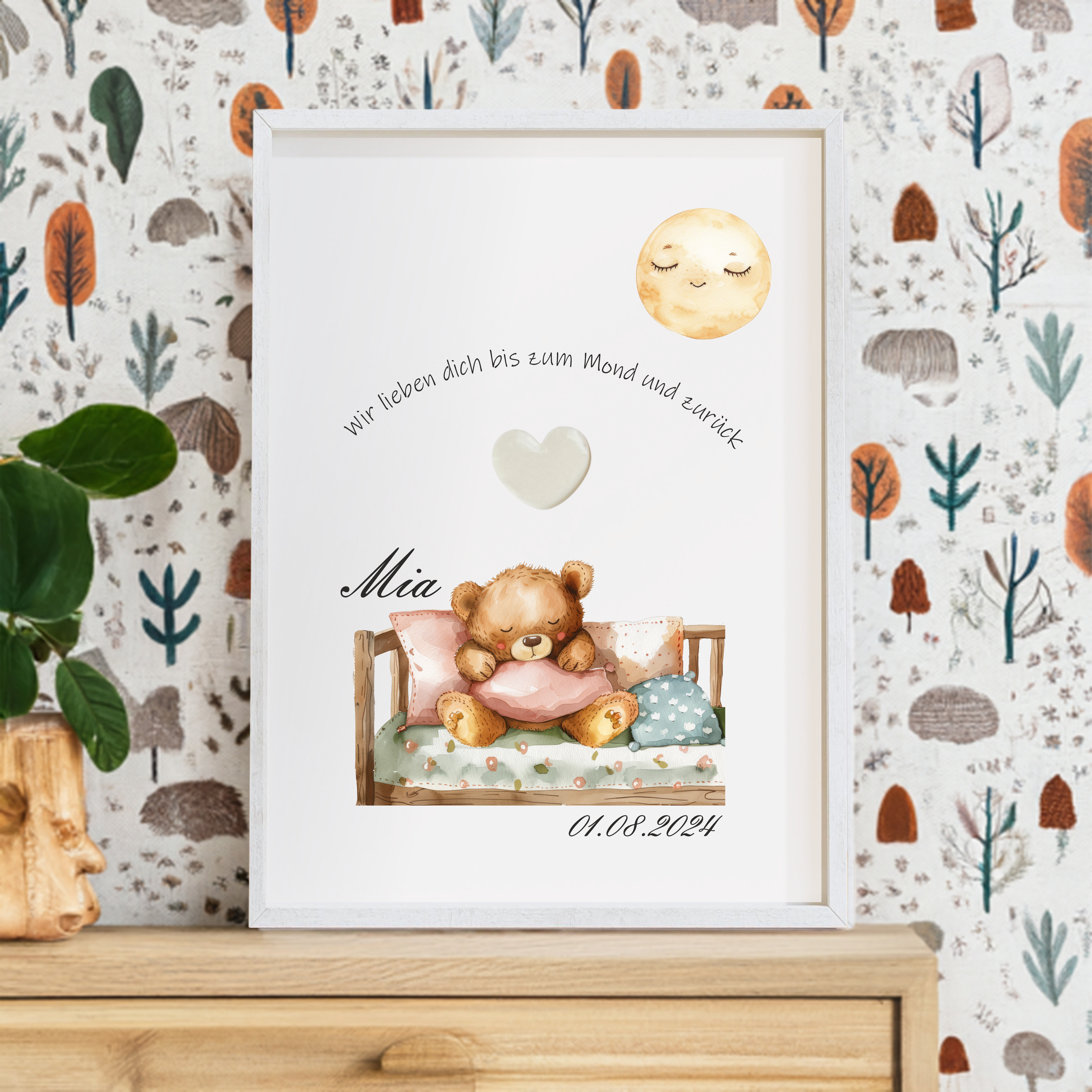 Muttermilch Bild - Wir lieben dich bis zum Mond und zurück - Alternative Muttermilchschmuck - Geburt - Baby - Mama 