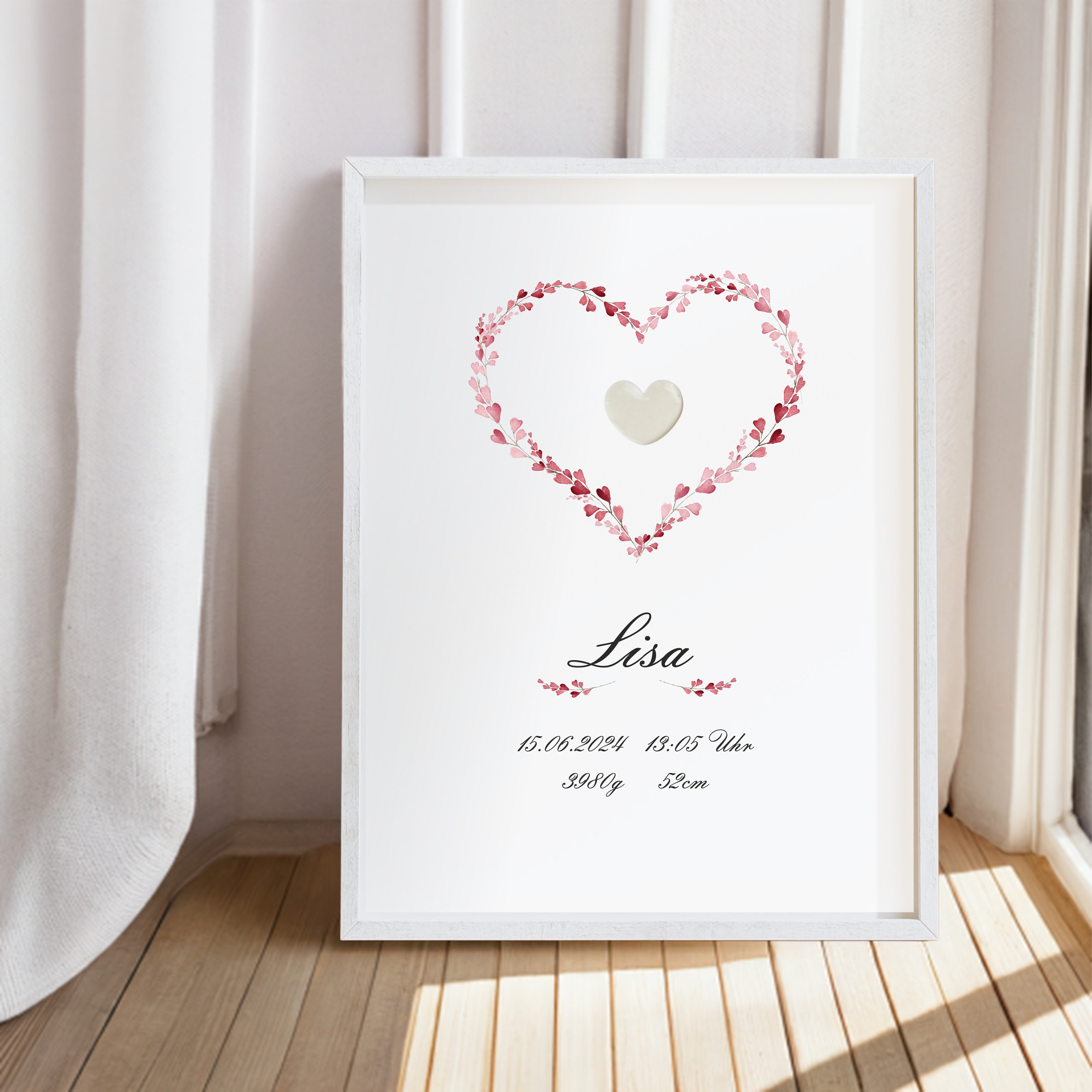 Muttermilch Bild - Rote Watercolor Herzen mit Wunschform aus Muttermilch - Alternative Muttermilchschmuck - Geburt - Baby - Mama 