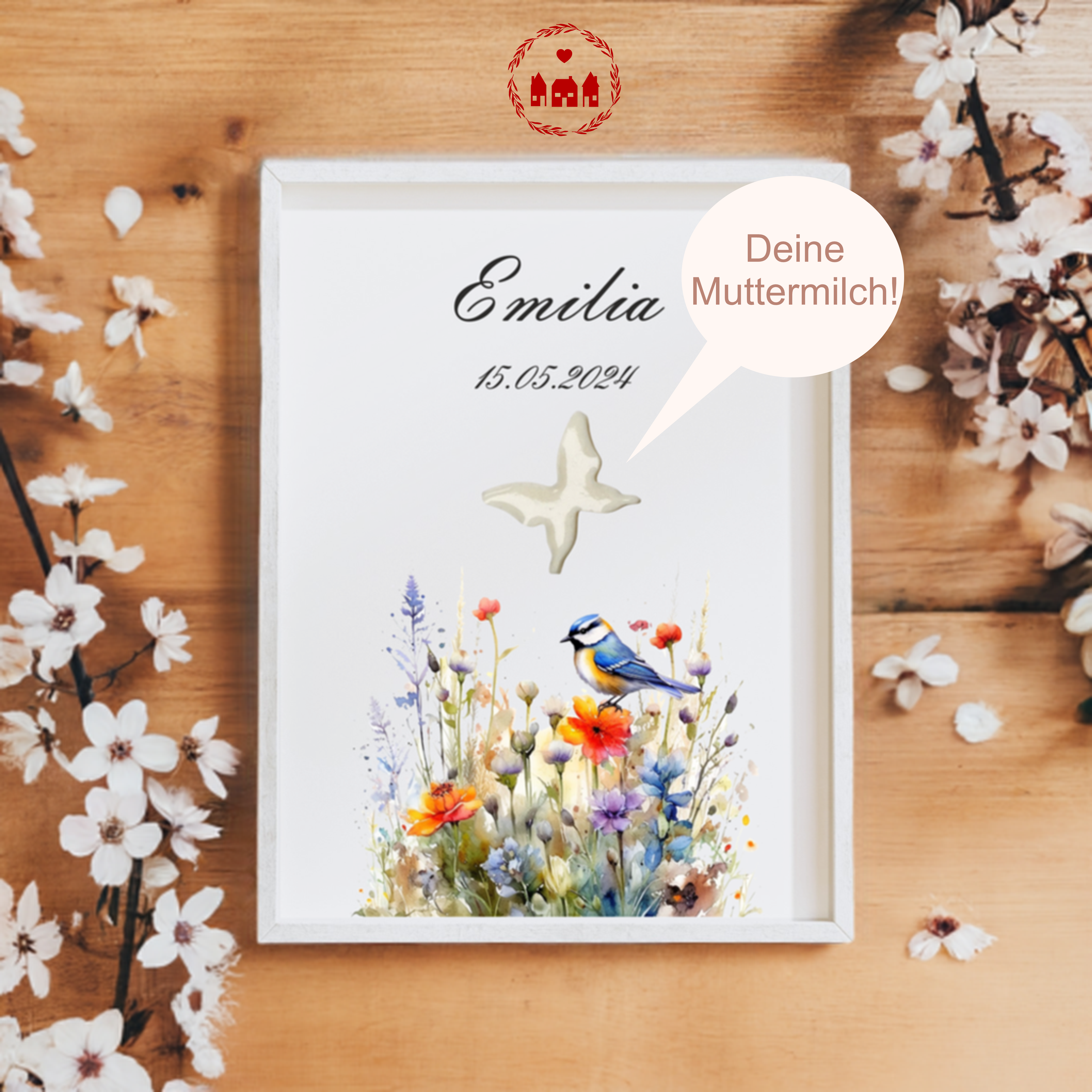 Muttermilch Bild - Wiesenblumen mit Wunschform aus Muttermilch - Alternative Muttermilch Schmuck - Geburt - Baby - Mama - Andenken Geburtsposter