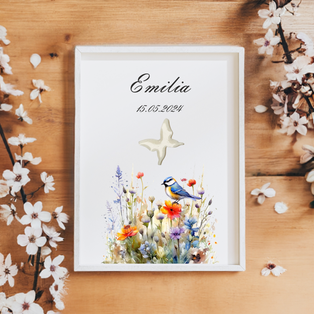 Muttermilch Bild - Wiesenblumen mit Wunschform aus Muttermilch - Alternative Muttermilch Schmuck - Geburt - Baby - Mama - Andenken Geburtsposter