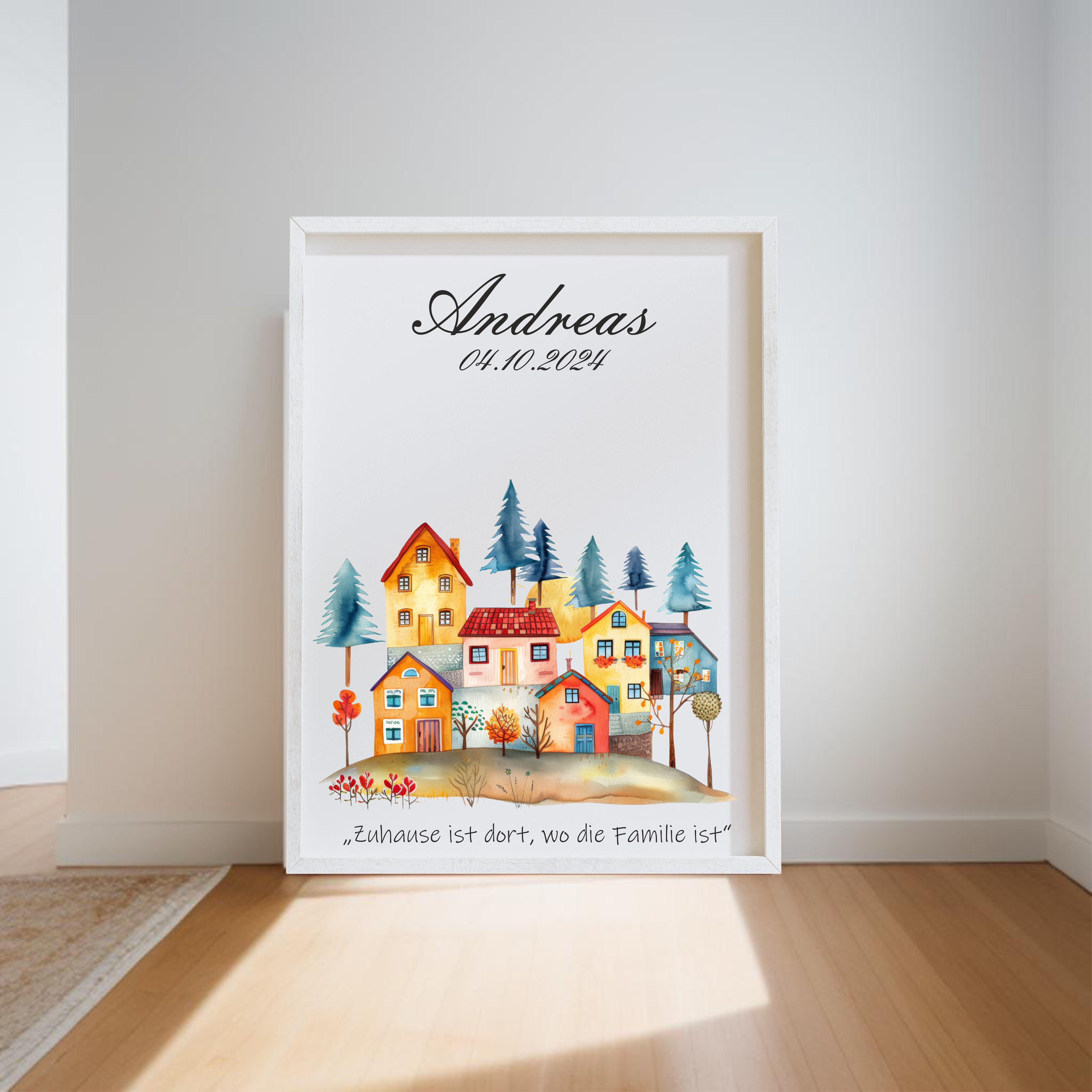 A4 Print Häuser - auch passend zur Muttermilch Bilder Kollektion, Namensposter, Geburtsposter, Kinderzimmer, Andenken