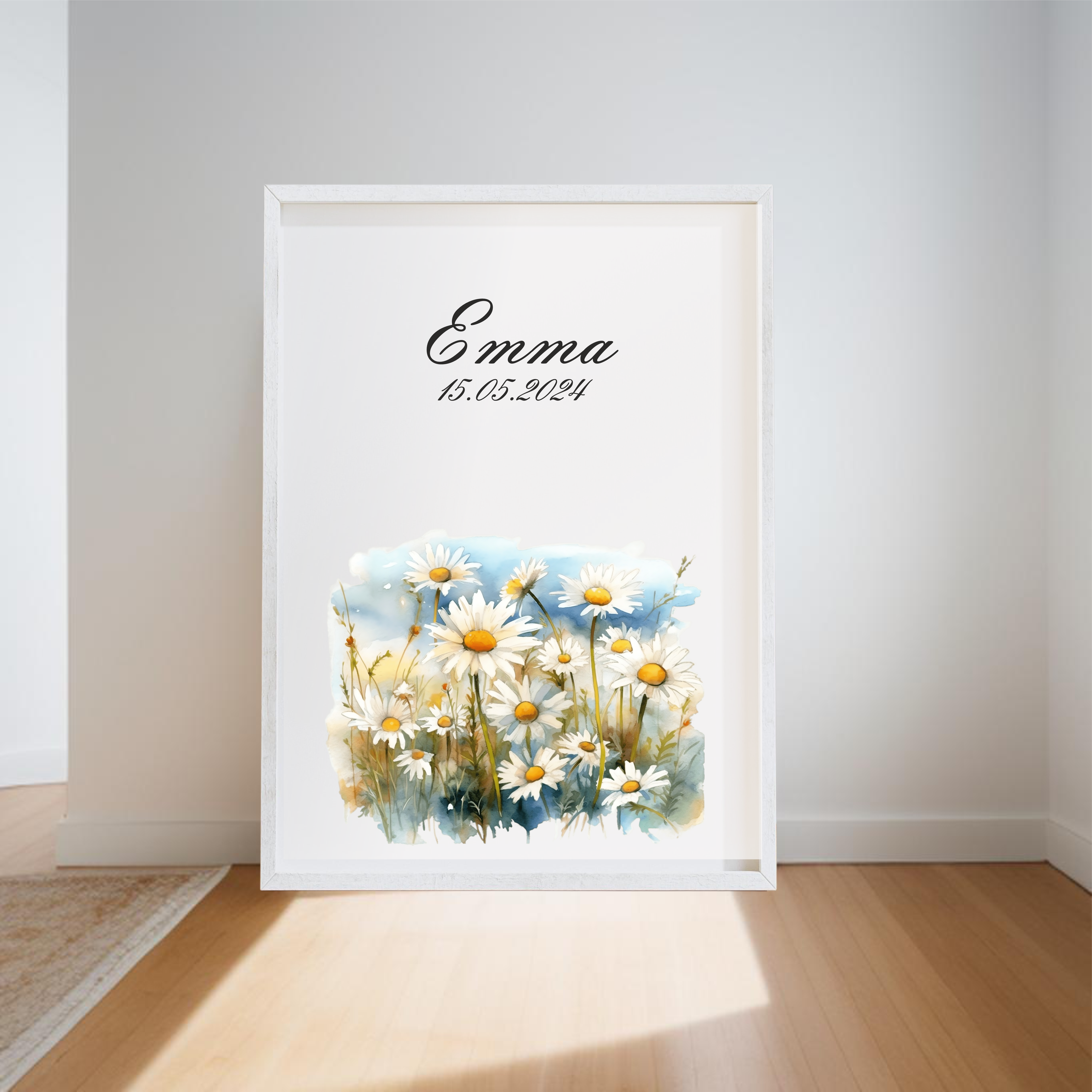 A4 Print Gänseblümchen - auch passend zur Muttermilch Bilder Kollektion, Namensposter, Geburtsposter, Kinderzimmer, Andenken