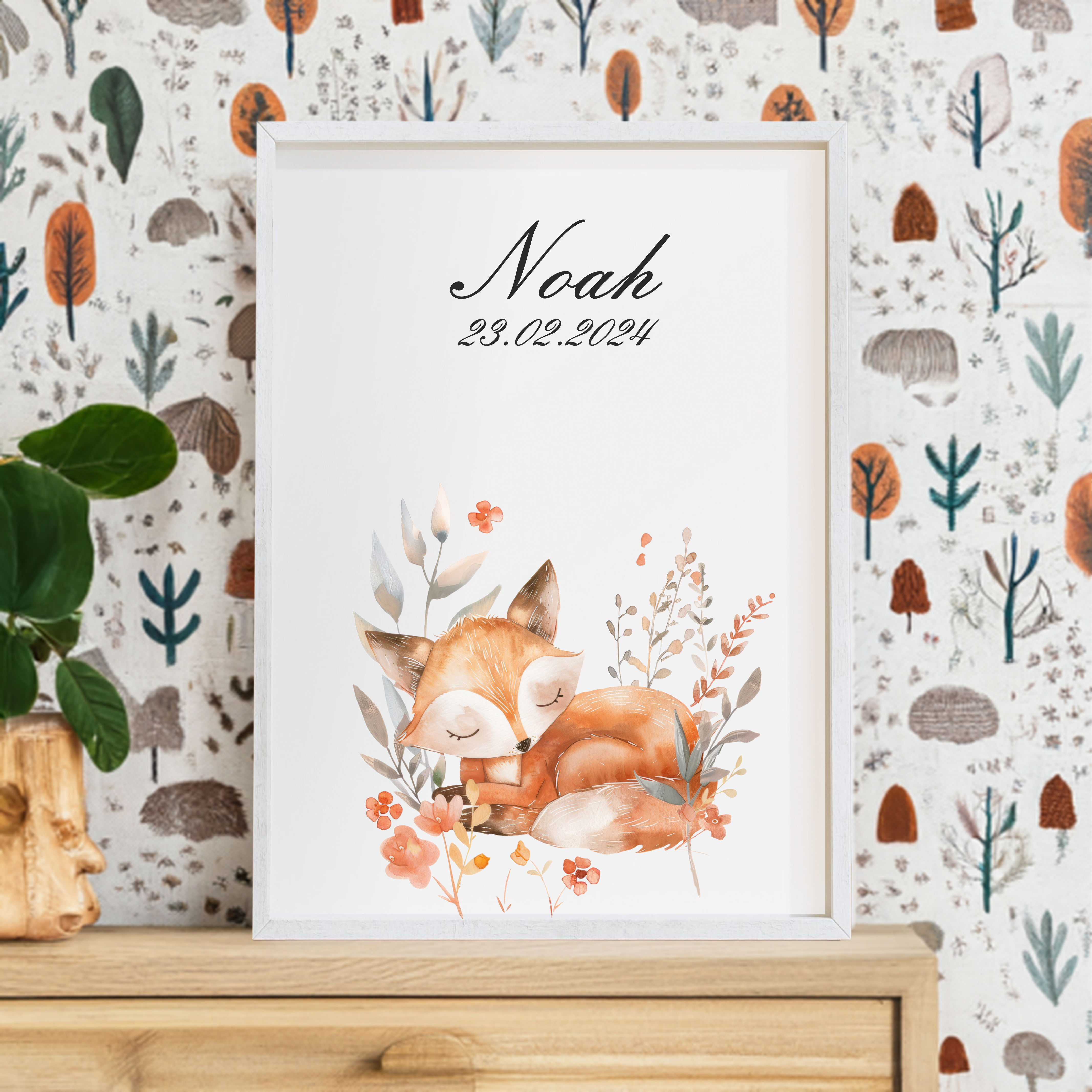 A4 Print Schlafender Fuchs - auch passend zur Muttermilch Bilder Kollektion, Namensposter, Geburtsposter, Kinderzimmer, Andenken