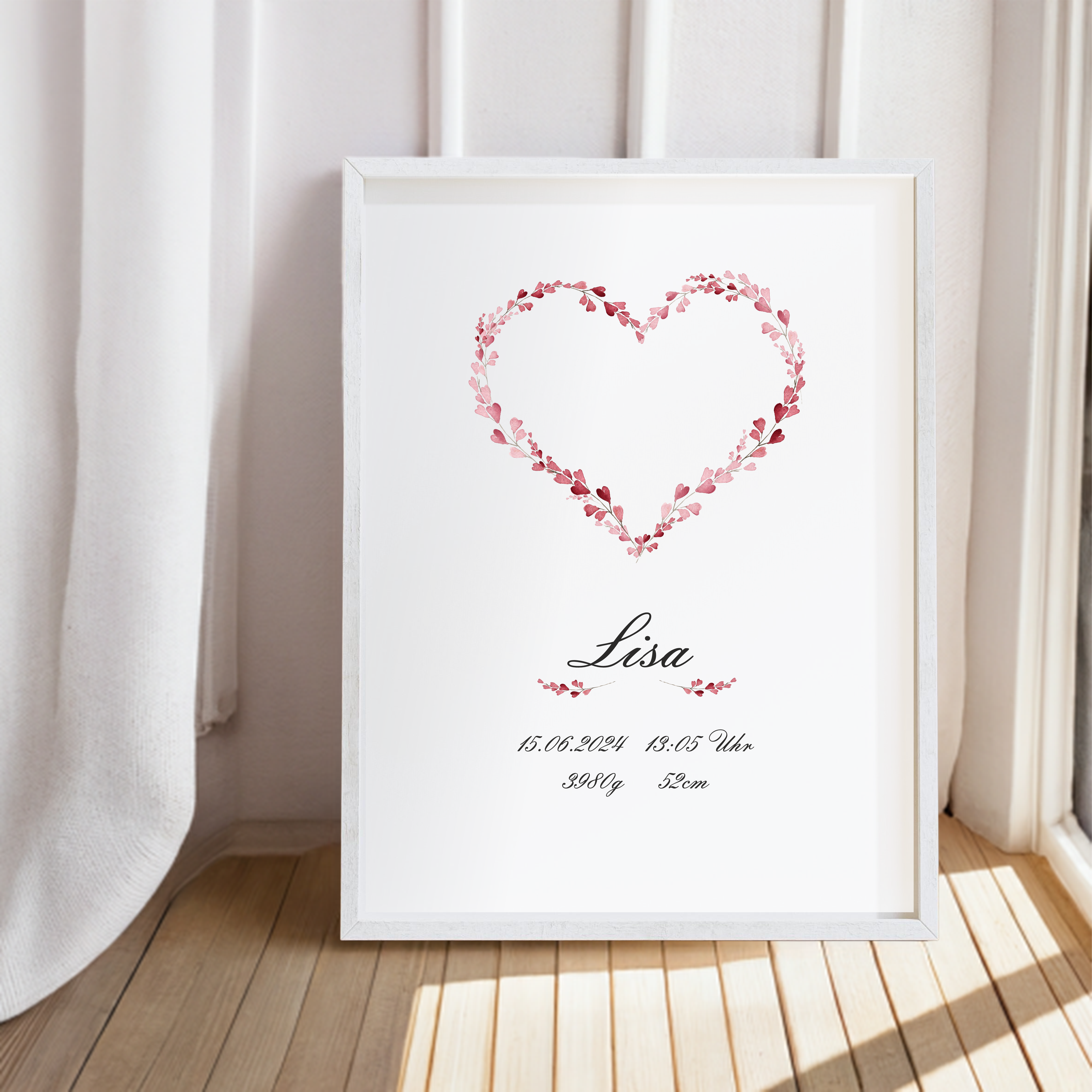 A4 Print Rote Watercolor Herzen - auch passend zur Muttermilch Bilder Kollektion, Namensposter, Geburtsposter, Kinderzimmer, Andenken