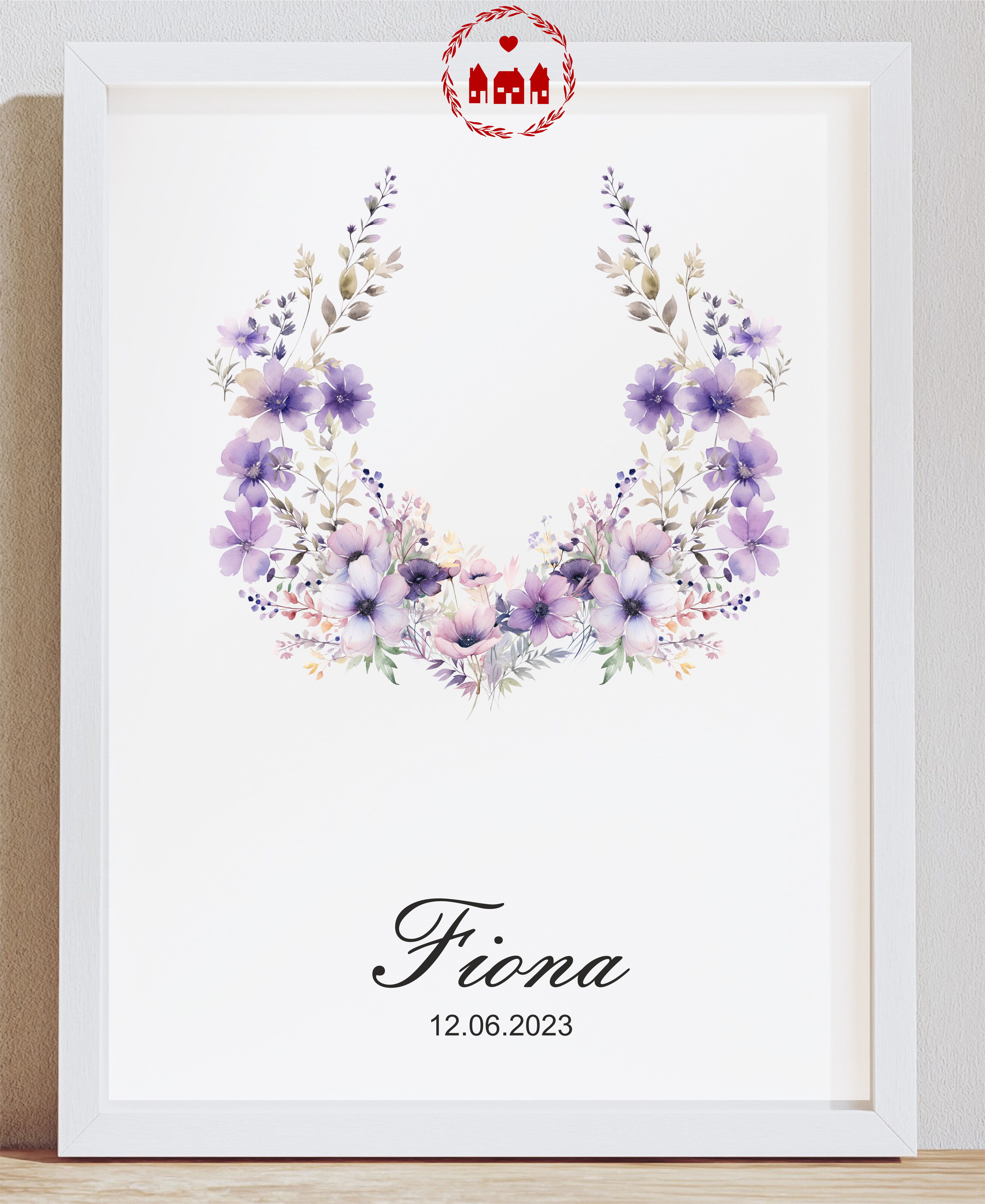 A4 Print Wildblumen mit Vögelchen - auch passend zur Muttermilch Bilder Kollektion, Namensposter, Geburtsposter, Kinderzimmer, Andenken