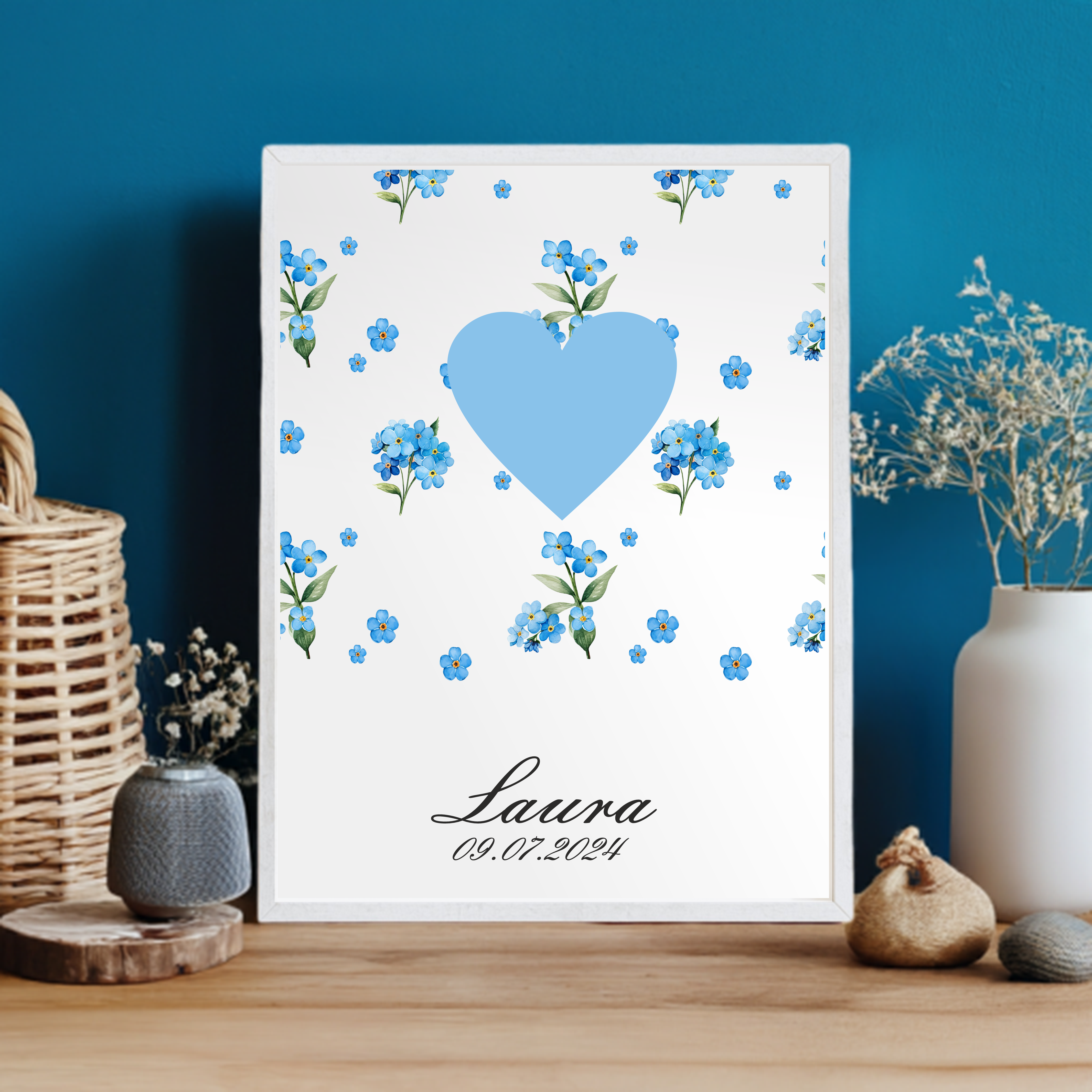 A4 Print Vergissmeinnicht - auch passend zur Muttermilch Bilder Kollektion, Namensposter, Geburtsposter, Kinderzimmer, Andenken