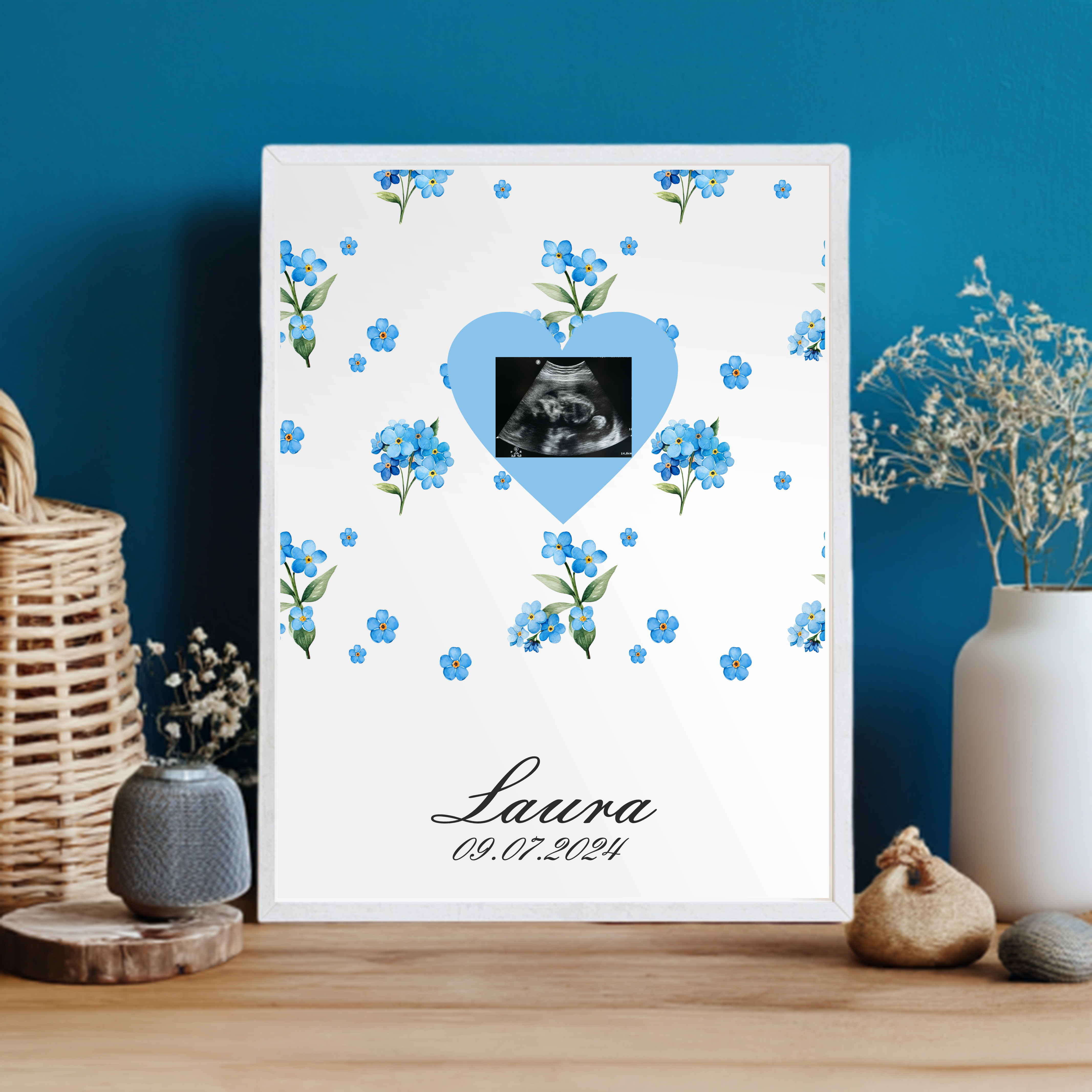 A4 Print Ultraschallbild - personalisiert – Vergissmeinnicht – Schwangerschafts Erinnerung – Muttertag – Ultraschall Poster - Baby