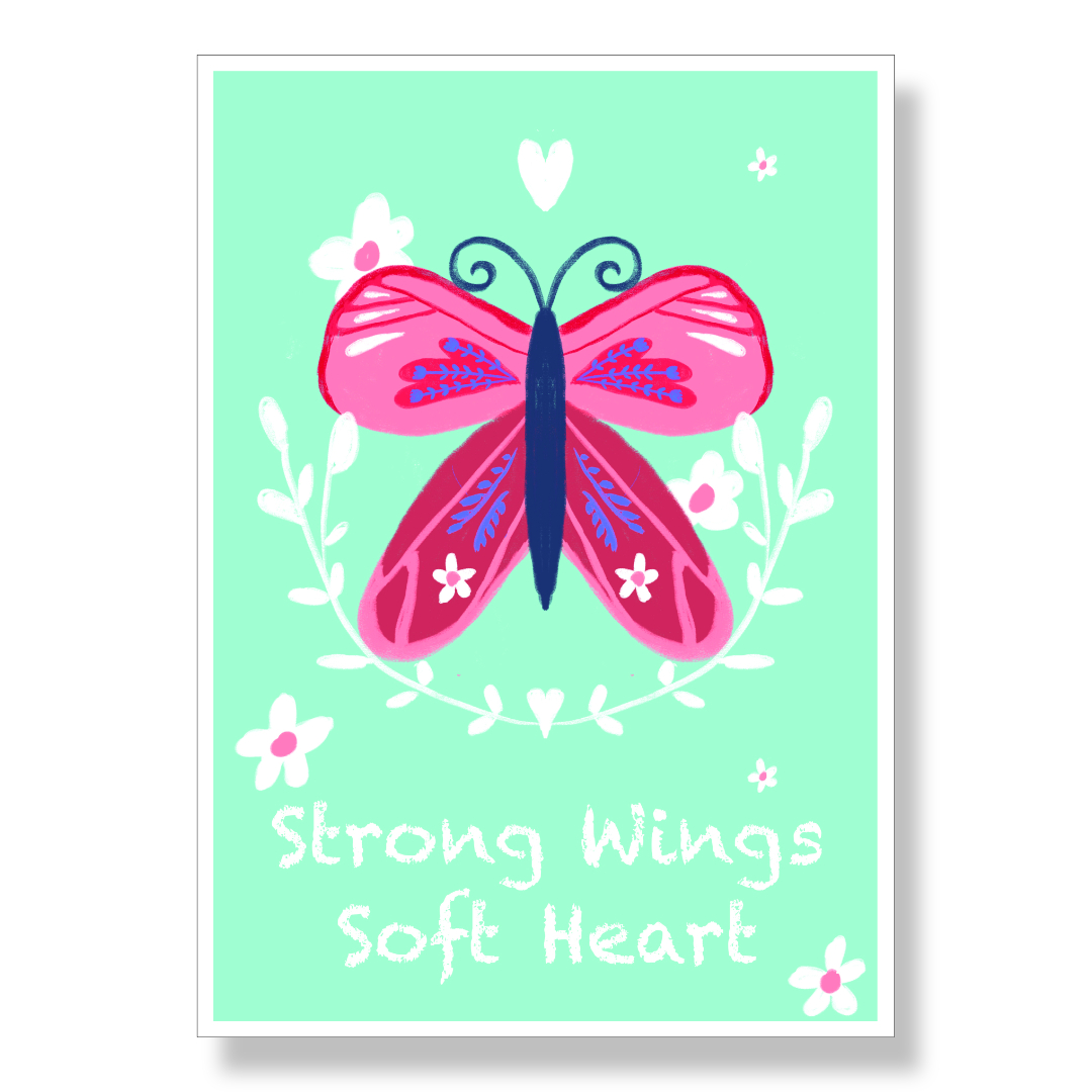Postkarte „Strong Wings - Soft Heart“ – Ermutigung | Illustration für Herz & Seele