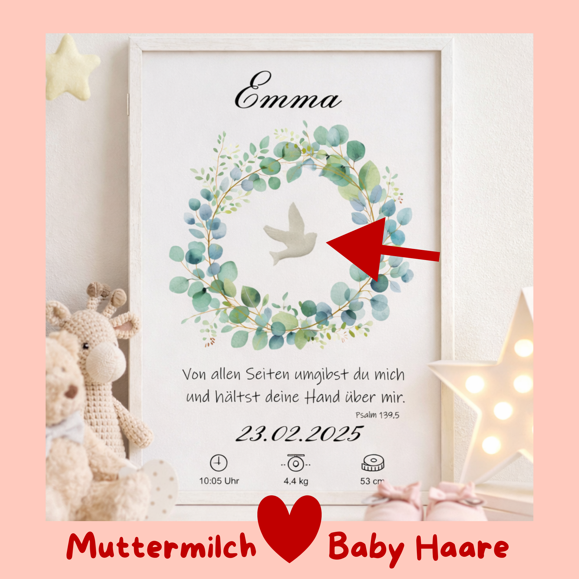 Muttermilch Erinnerungsbild - Haarsträhne optional - Eukyalyptus – eine Alternative zu Muttermilchschmuck - Taufe