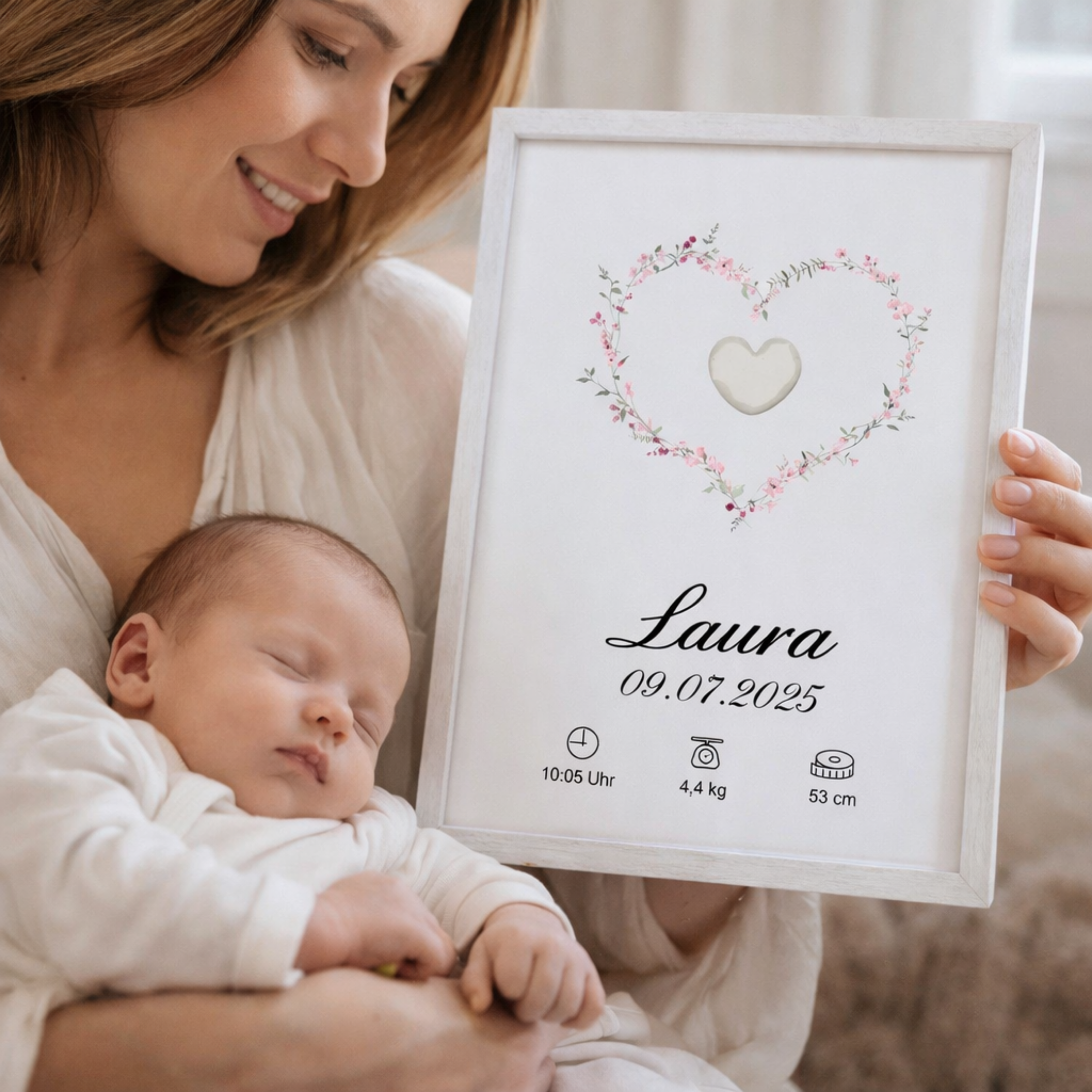 Muttermilch Erinnerungsbild - Haarsträhne optional - Wildblumen Herz – eine Alternative zu Muttermilchschmuck - Baby Erinnerung