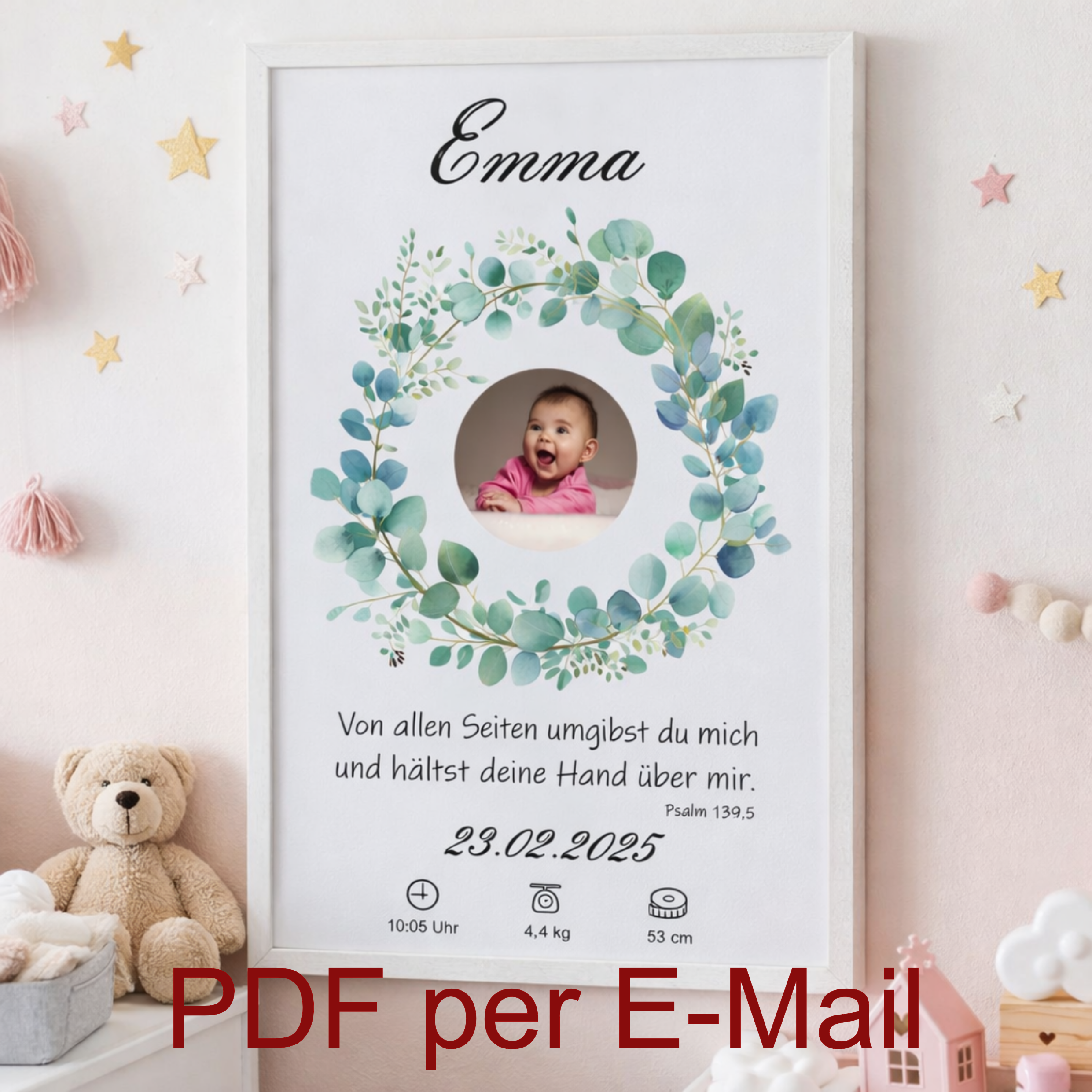 Muttermilch Erinnerungsbild - Haarsträhne optional - Eukyalyptus – eine Alternative zu Muttermilchschmuck - Taufe