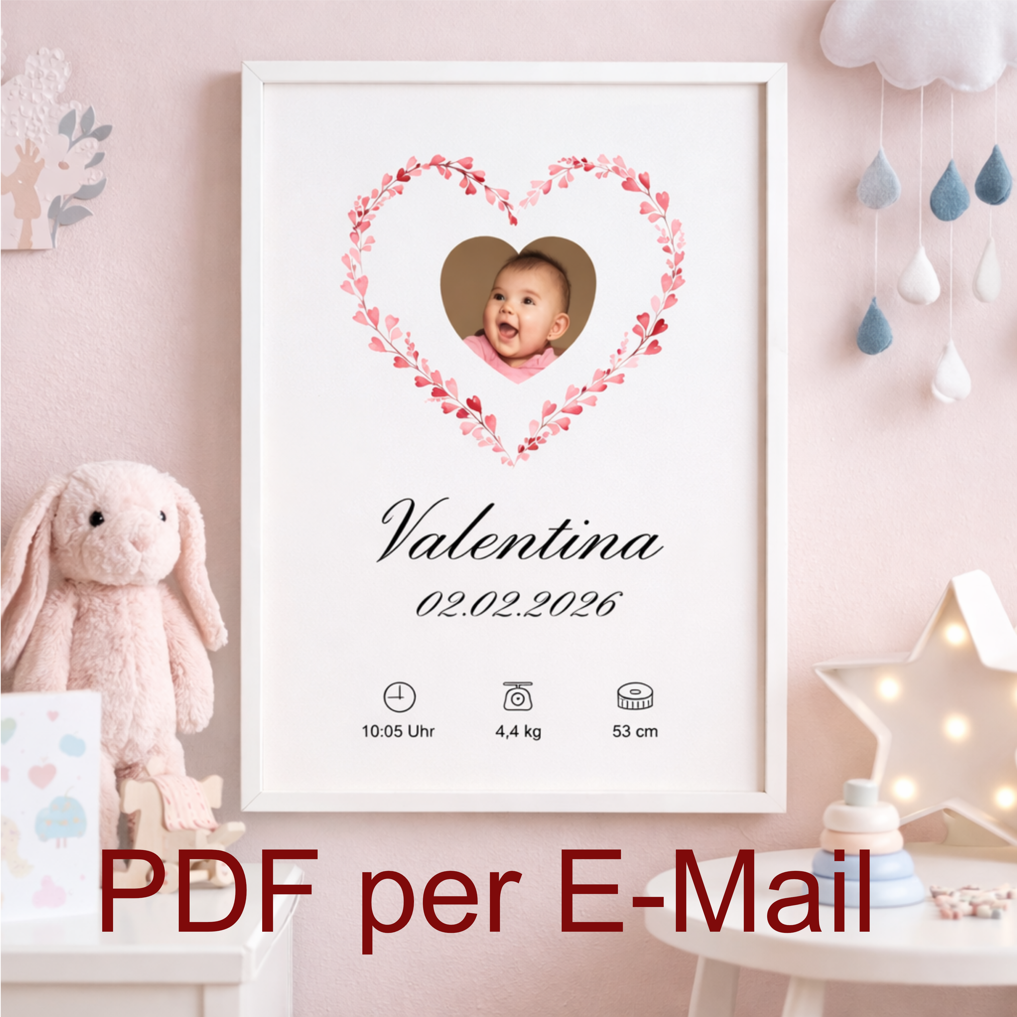 Muttermilch Erinnerungsbild - Haarsträhne optional - Rote Watercolor Herzen – eine Alternative zu Muttermilchschmuck - Baby Erinnerung