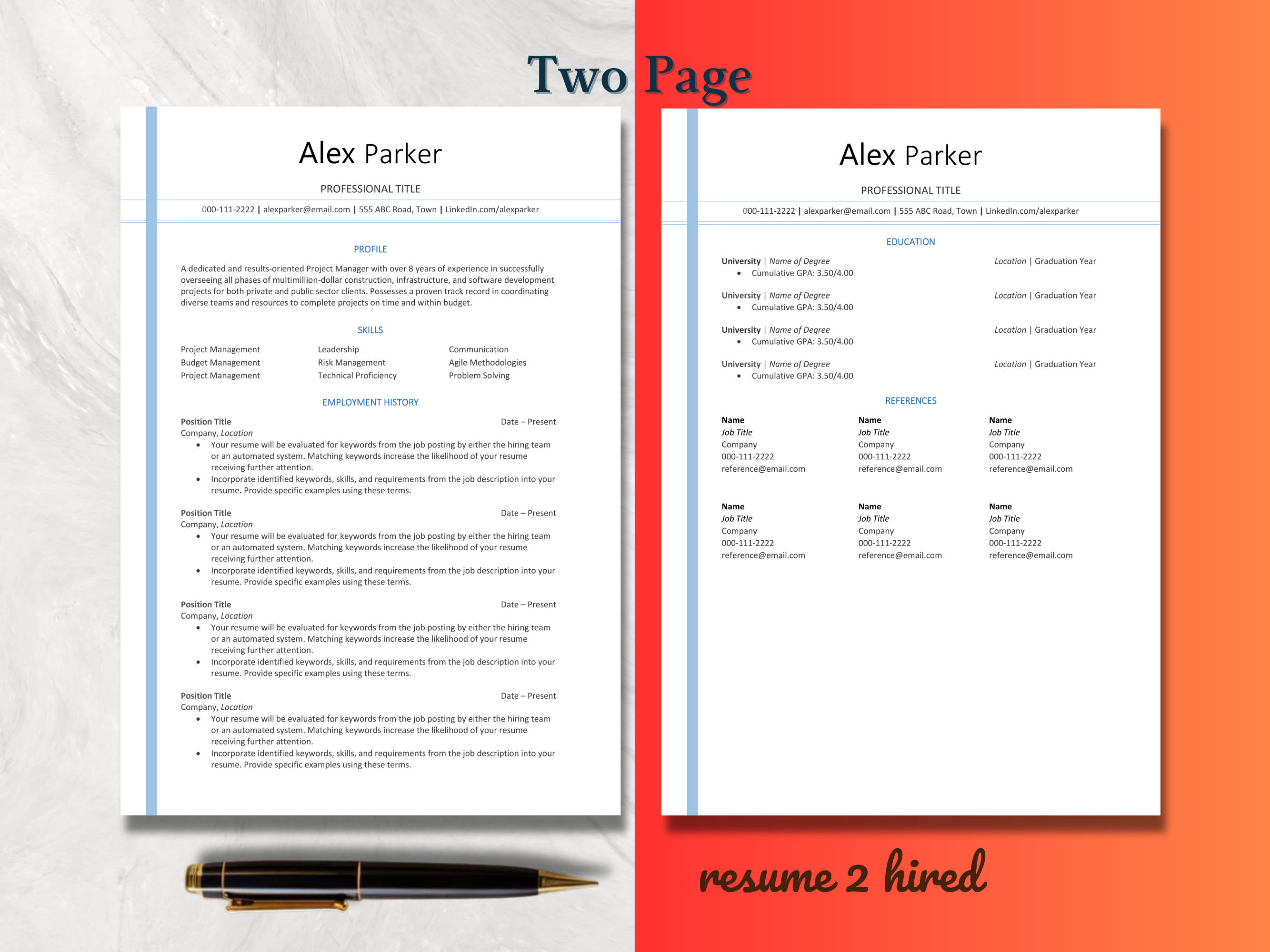 Professional 3 Page Resume, Cover Letter & References Template