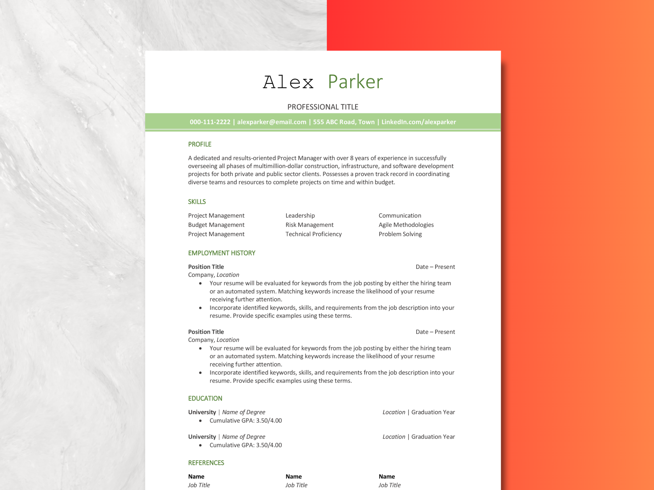 ATS Friendly Resume Template 1 Page in Word Format