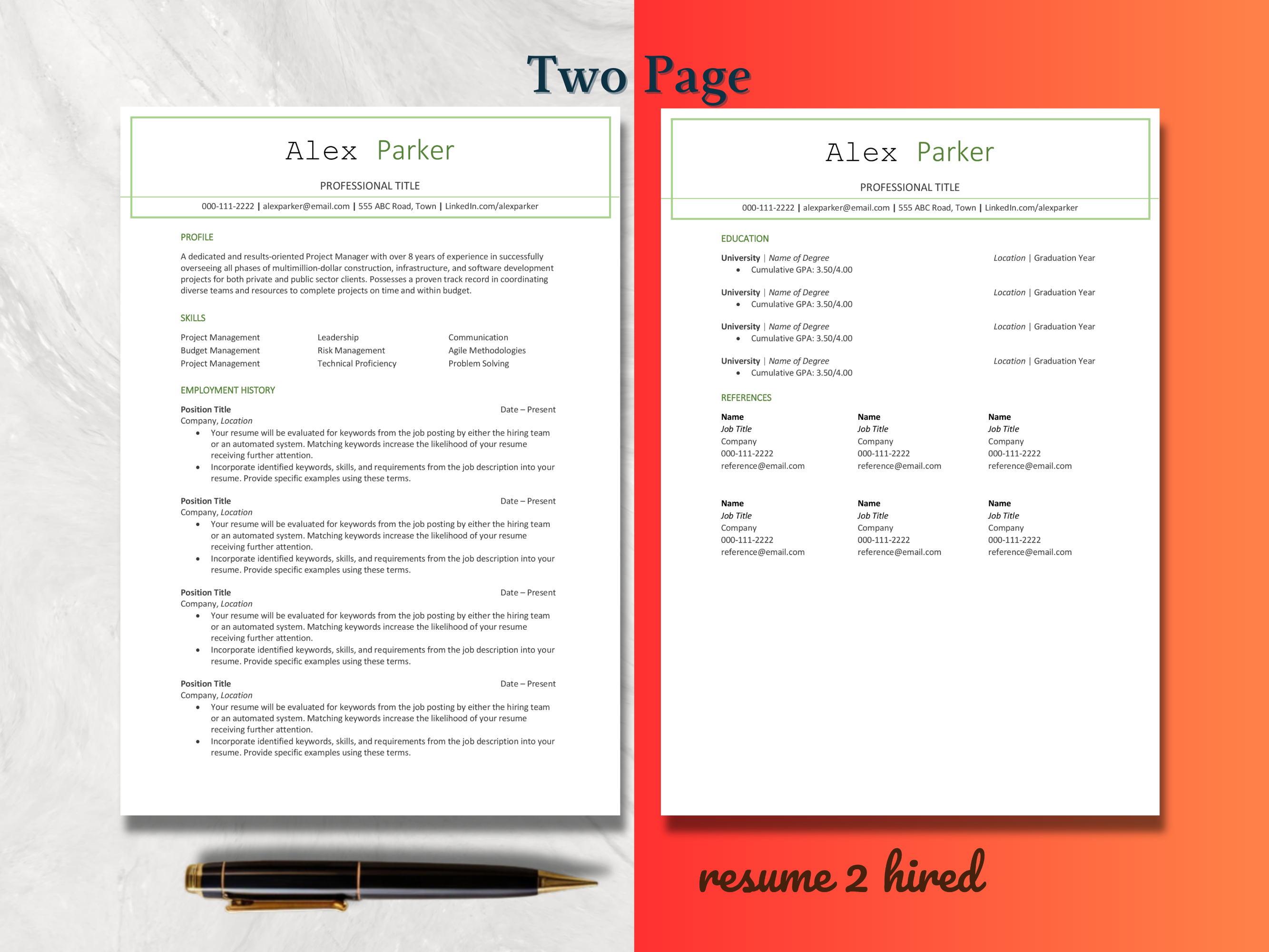 ATS Friendly Resume Template 1, 2, 3 Page in Word, Pages and Google Docs Format