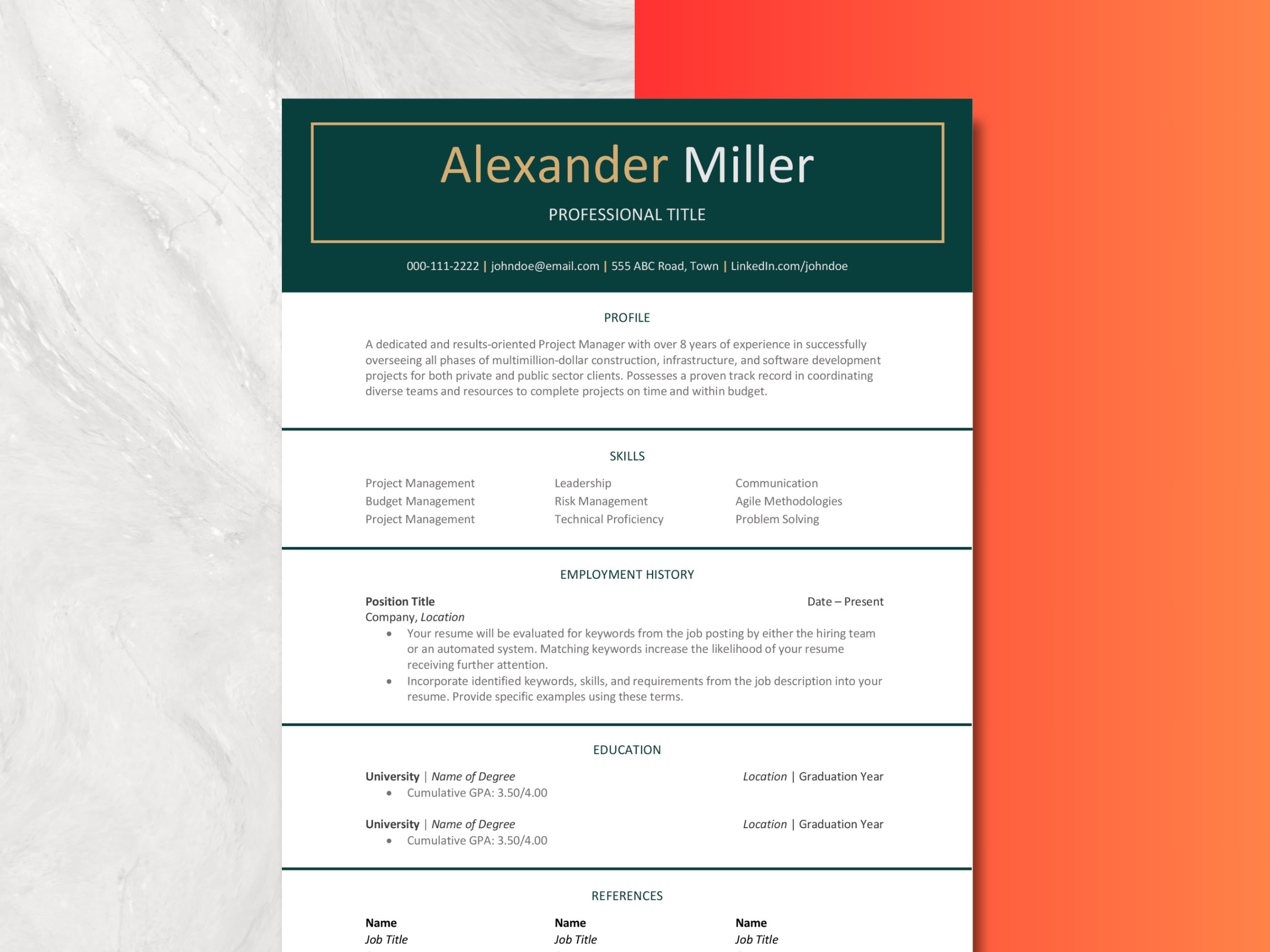 ATS Friendly Resume Template 1, 2, 3 Page in Word