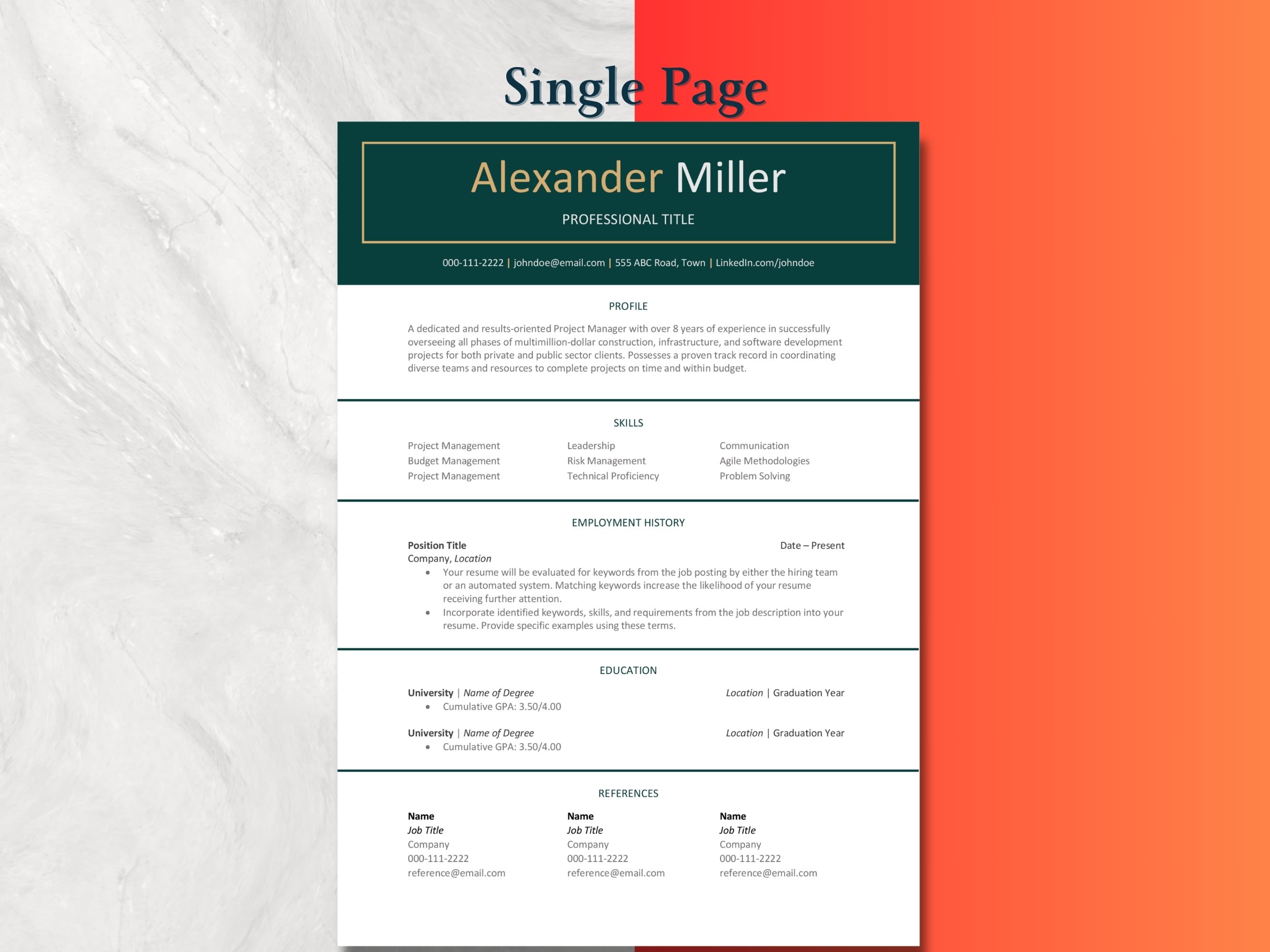 ATS Friendly Resume Template 1, 2, 3 Page in Word