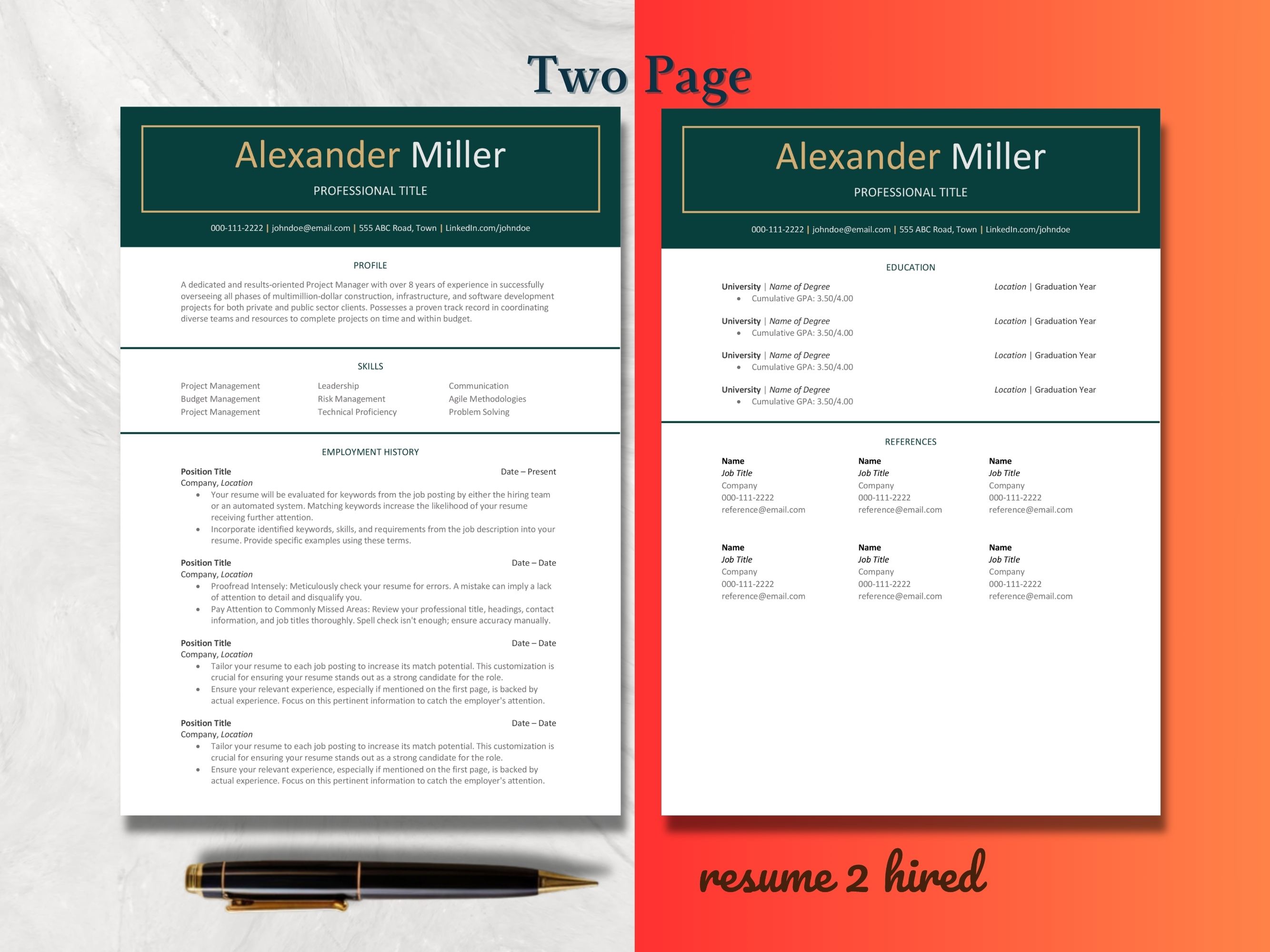 ATS Friendly Resume Template 1, 2, 3 Page in Word